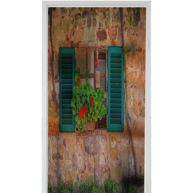 Privacy Window Sticker Self Static Cling Vinyl lass Film Anti UV Beautiful Window Decorated with Flowers in Italy Stock Image 17.7" x 39" Easy to Cut and Install for Office