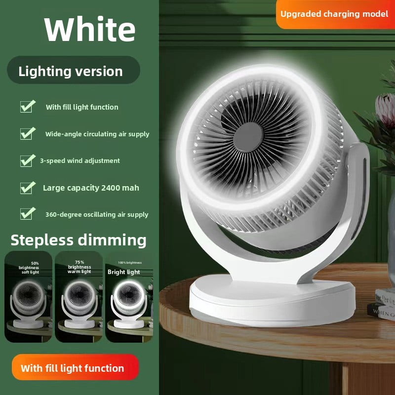 2400mAh USB Rechargeable Desk Fan, 3-Speed Air Circulator with Built-in Night Light, Portable Mini Fan for Indoor, Outdoor & Car Use