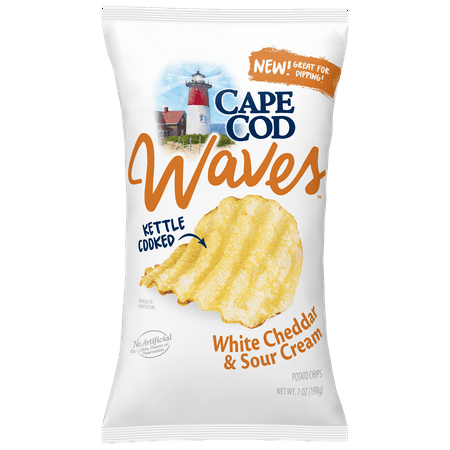 - (3 Pack) Cape Cod Potato Chips, Kettle Cooked Wavy Cut, White Cheddar & Sour Cream, 7 Oz