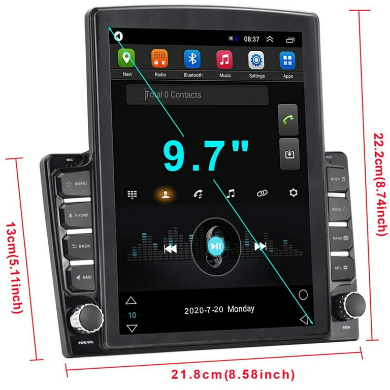 Breddegrad bronze Utålelig Podofo 2 Din 9.7 inch Car Stereo Vertical Touch Screen Android 9.1 Car  Radio GPS Navigation Bluetooth Wifi FM USB GPS Mirror Link with 12 LED Rear  View Camera - Walmart.com