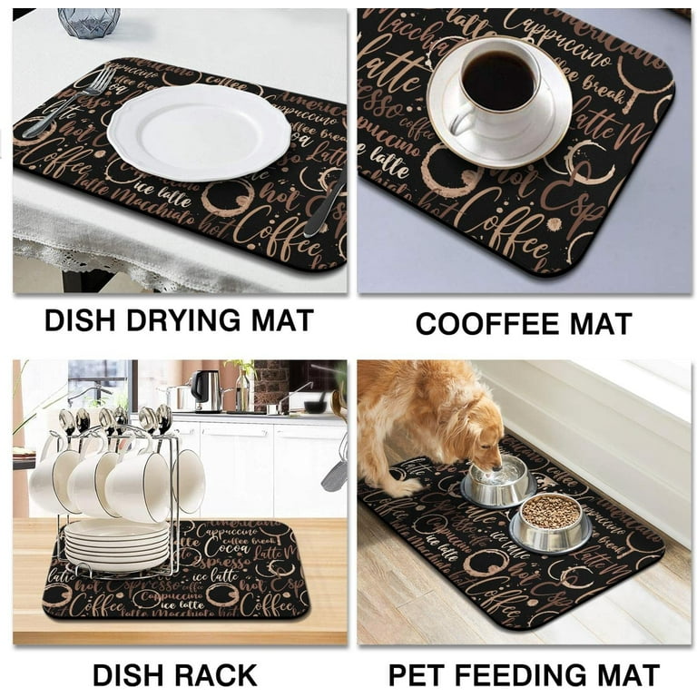 Coffee Mat Absorbent and Quick Dry Mat Hide Stain Rubber Backed Anti-Slip Drying  Mat 19.5x12in for Kitchen Counter-Coffee Bar 