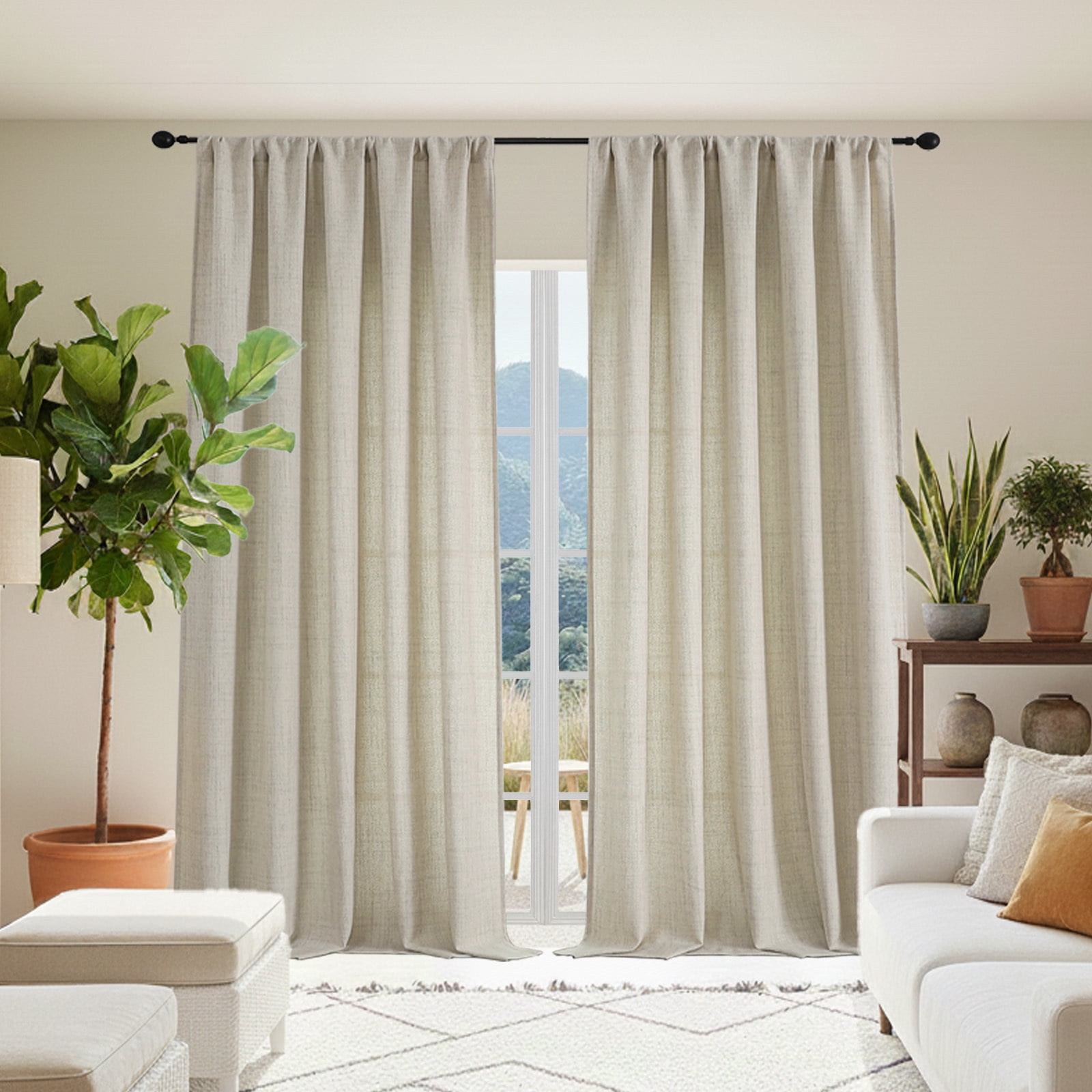 OVZME Judy Linen Curtains 84 Inch Length 2 Panels Set, Light Filtering Textured Farmhouse Window Curtain Drapes, Rod Pocket Style for Bedroom Living Room, Each 52Wx84L Inches, Linen