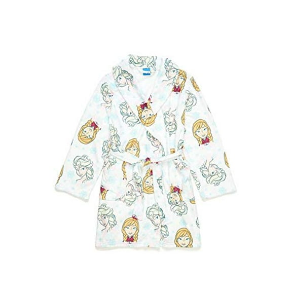 Disney Frozen II Anna and Elsa, Pastel Snowflakes Plush White Minky Bathrobe, Robe, Size 8