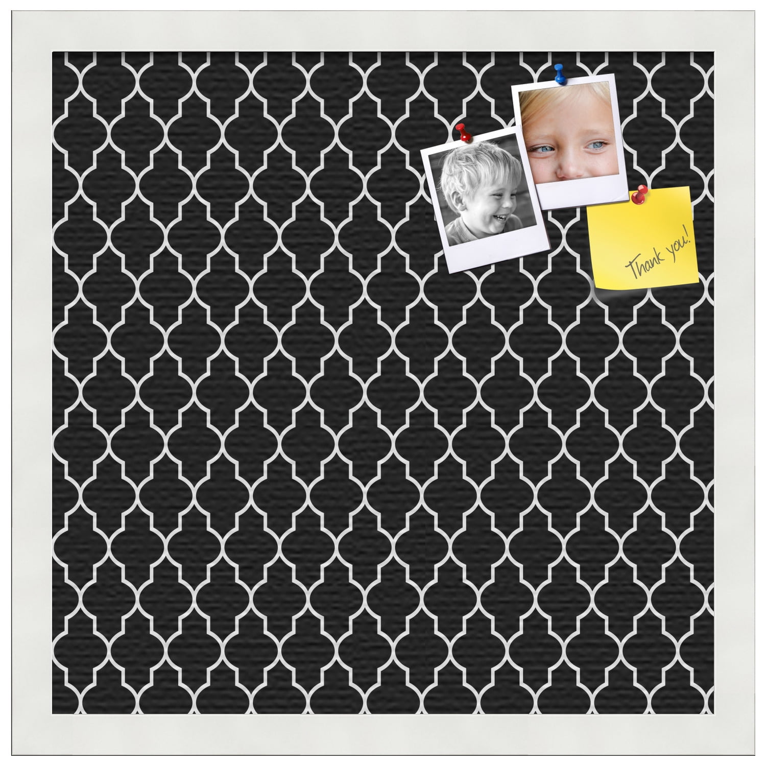 PinPix ArtToFrames 14x14 Custom Cork Bulletin Board Quatrefoil Black