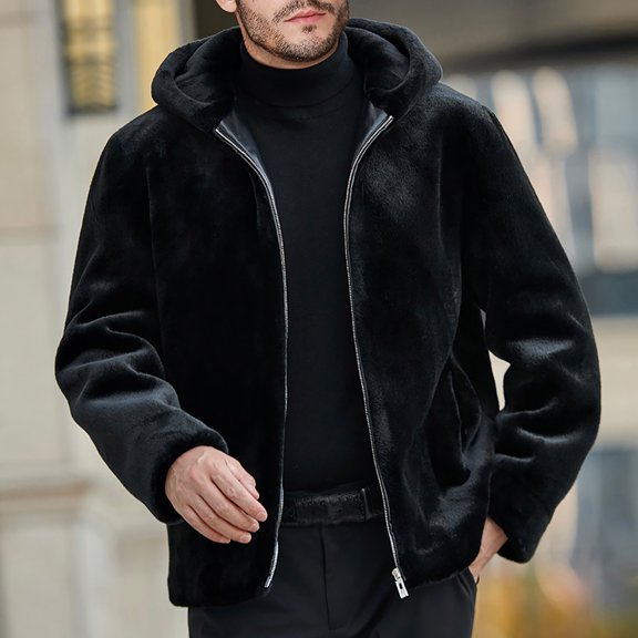 Fesfesfes Mens Winter Warm Faux Furry Coat Jacket Comfy Solid Color V-neck Soft Fleece Outerwear Coat Sale Items