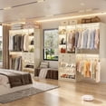 thumbnail image 2 of iSunirm 5FT Heavy Duty Closet System with 2 Drawers, Wall Mounted Wardrobe System with Hanging Rods & Adjustable Shelves, White Oak, 2 of 8