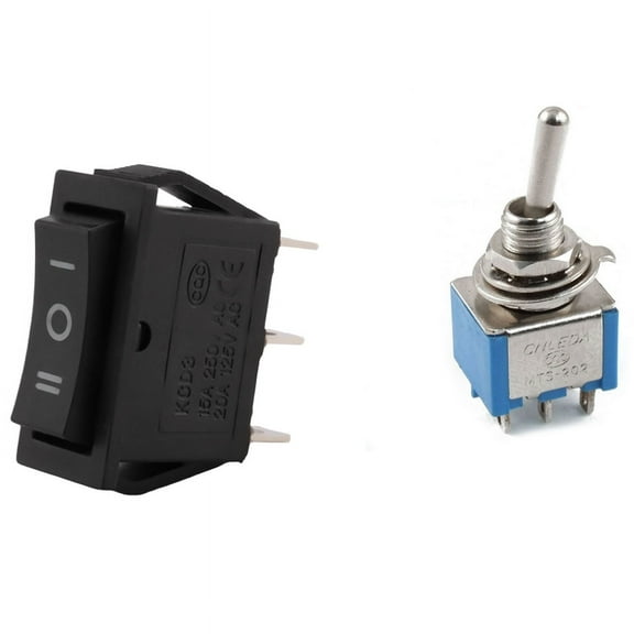 2PCS 3 Pin SPDT ON--ON 3 Position Snap Rocker Switch with 6 Pin DPDT On/on 2 Position Mini Toggle Switch Blue