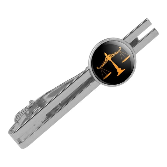 Scales Of Justice Legal Lawyer Round Tie Bar Clip Clasp Tack Silver Color Plated