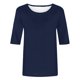 thumbnail image 4 of Blusas Sentuca de manga 3/4 para mujer, tallas grandes 2024, lisas, informales, con cuello redondo, azul marino, talla XXXXL, 4 of 5