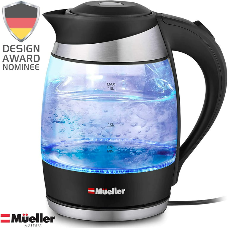 Mueller Premium 1500W Electric Kettle with SpeedBoil Tech, 1.8 Liter  Cordless with LED Light, Borosilicate Glass, BPA-Free with Auto Shut-Off  and Boil-Dry Protection 