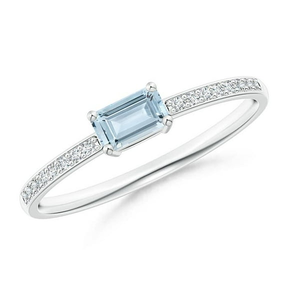 ANGARA Natural East-West Emerald-Cut Aquamarine Solitaire Ring in 14K White Gold for Women (Size-5x3mm) | March Birthstone, Birthday, Anniversary, Jewelry Gift for Women | Natural Aquamarine Ring