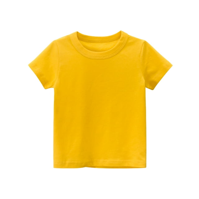 WEIYLL T-Shirt pour Garçons Manches Courtes Basique Été Couleur Unie Col Rond Jaune Hauts pour Tout-Petits 4-6 Ans
