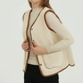 thumbnail image 3 of Women's Vest Outerwear Sleeveless Lightweight Zip Jackets Warm Soft Vests with Zipper/Botton Pockets Jackets for 2025 Trendy,Color:Beige,Size:3XL, 3 of 6