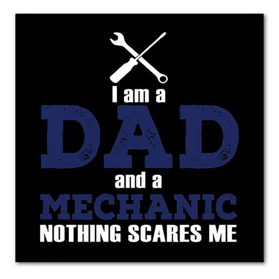 DistinctInk Custom Bumper Sticker - 4" x 4" Decorative Decal - Black Background - Dad and Mechanic - Nothing Scares Me
