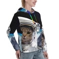 thumbnail image 6 of Lsque Cat Astronaut Pattern Casual Women's Hoodie,Hooded Sweatshirt with Kangaroo Pocket,Pullover Hoodie with Eye-catching Drawstrings-Small, 6 of 7