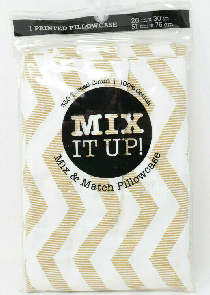 Mix & Match 330-Thread-Count 100% Cotton Sateen Standard Pillowcase Chevron Gold 