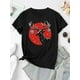 thumbnail image 2 of [Stretch Fit] Women's Casual Crew Neck T-Shirt with Creative Bell Deer Print, Fashionable Short Sleeve Top, Cotton 95% Spandex 5%, Medium Stretch Knit Fabric, all-Season Comfort Fit, Ladies T Shirts, 2 of 6