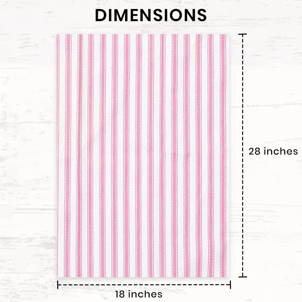 Cotton Carnival Set of 6 Kitchen Dish Towels, 100% Cotton Kitchen Towels, with Hanging Loop, Dishcloth Sets for Washing & Drying Dishes, Tea Towels & Hand Towels 18x28, French Stripe, Pink