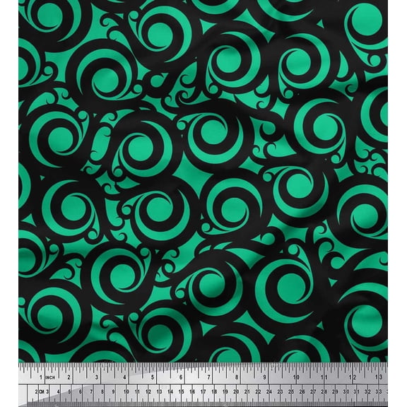 Soimoi Green Cotton Voile Fabric Scroll Abstract Fabric Prints By Yard 42 Inch Wide