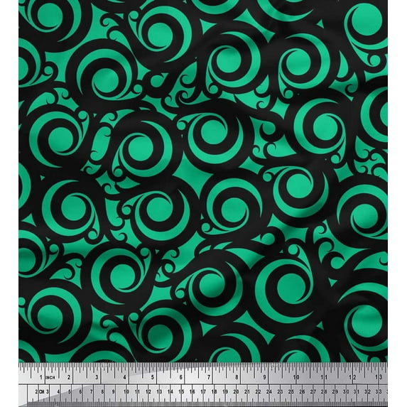 Soimoi Green Silk Fabric Scroll Abstract Print Sewing Fabric Yard 42 Inch Wide