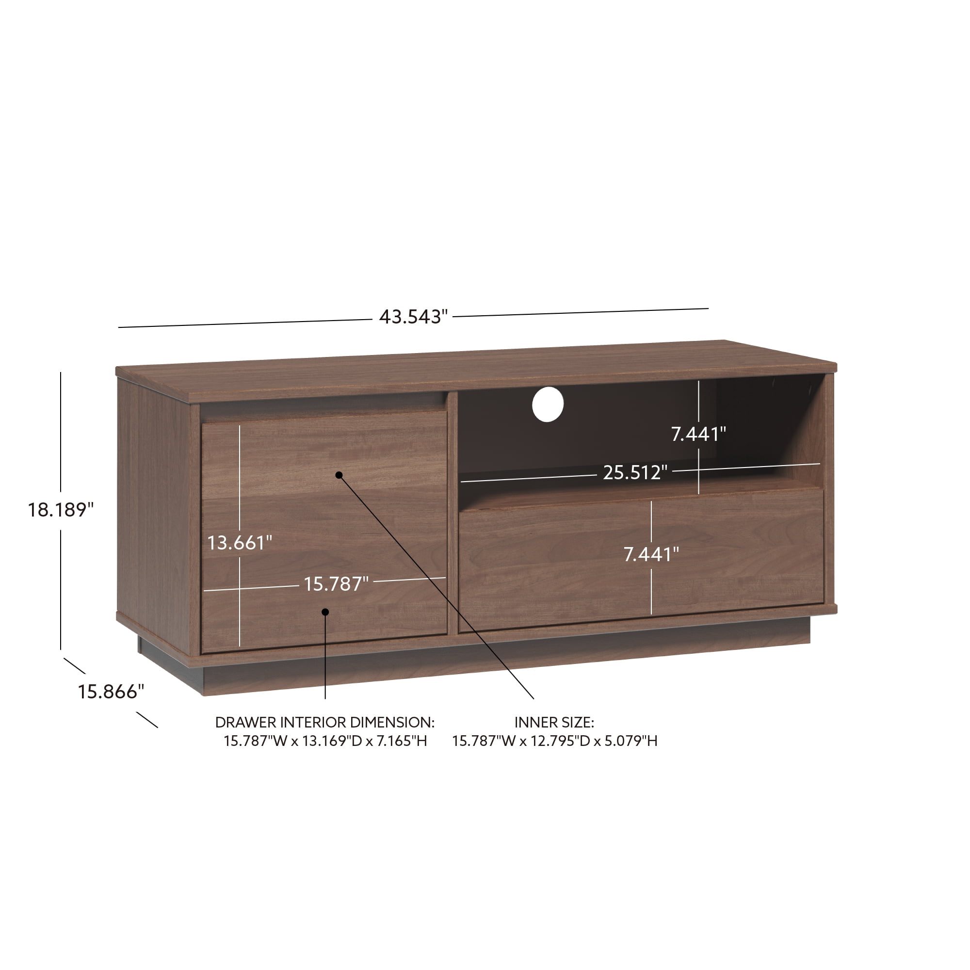Linon Winston Single Drawer Mid-Century Television Stand with 2 Shelves, 43.5" L, Walnut
