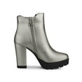 thumbnail image 3 of BLISSFUL STEP Women's Round Toe Zip Block Heel Platform Ankle Boots Silver Grey 6.5, 3 of 8