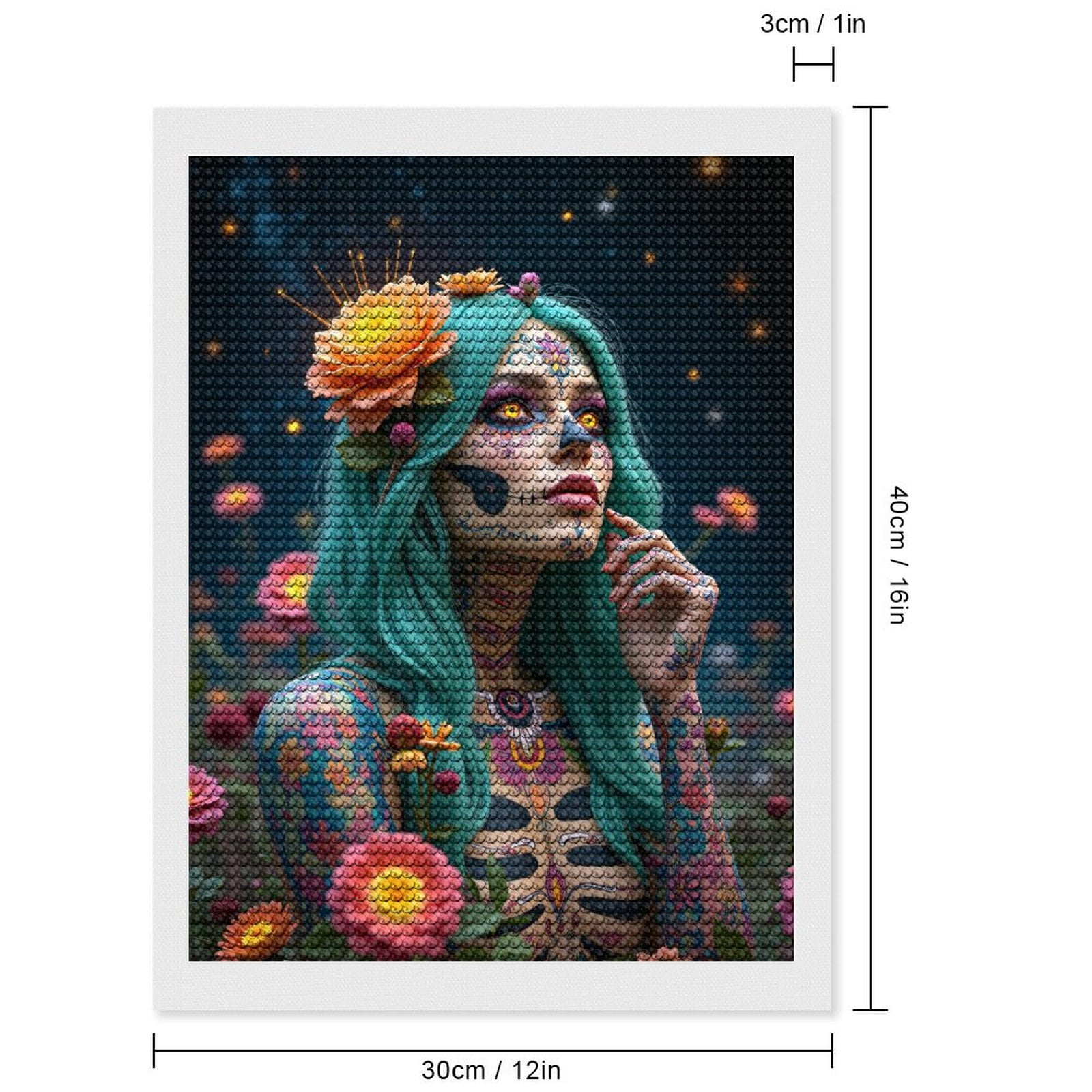 Diamond Art Kits for Adults, Tattooed Woman Floral Face Art 5D Diamond Painting Kits for Adults Beginners, DIY Full Drill Diamond Painting, Gem Art and Crafts 12x16