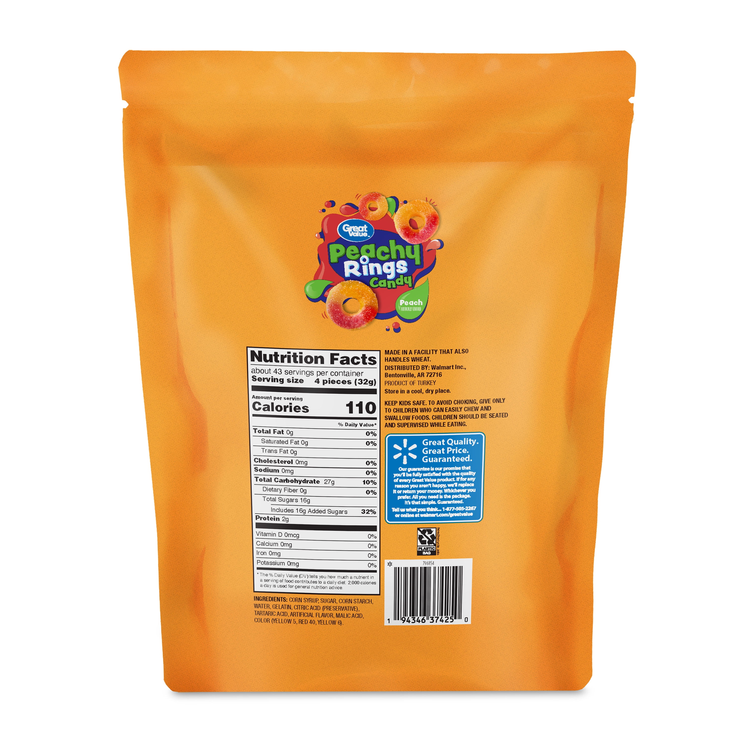 Great Value Peach Rings, 48 oz