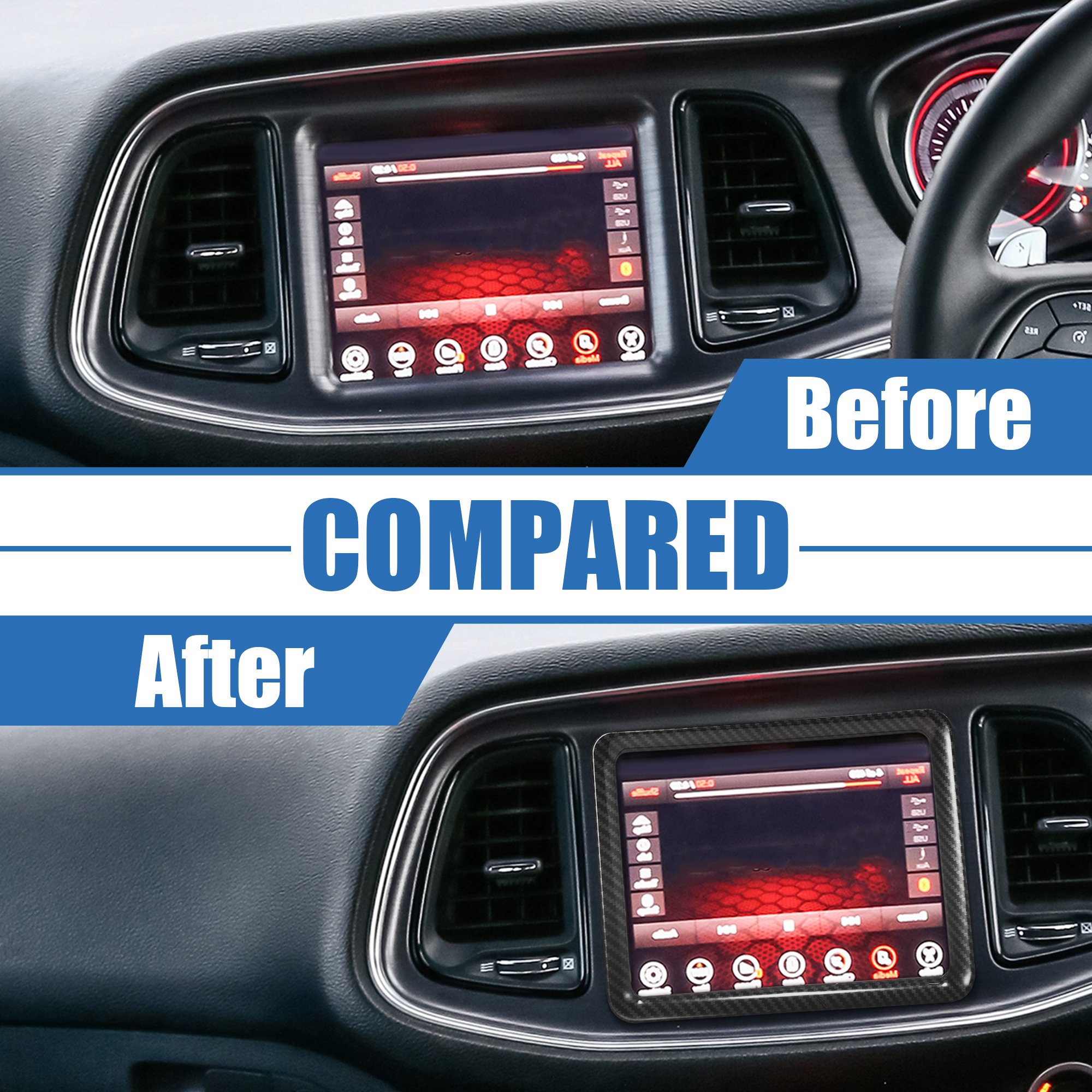 Carbon Fiber Grain Dash Trim Kit For 2015-2020 Dodge Challenger - Navigation Screen Cover (CheroCar RT-TCZ21192795)