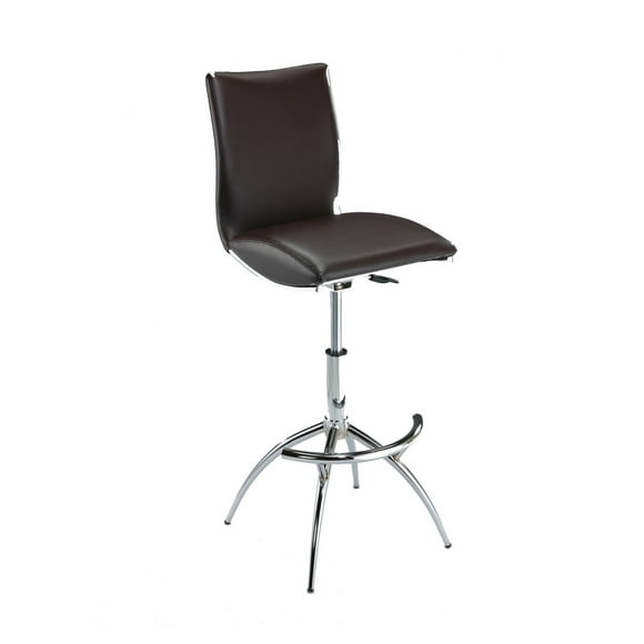 Deko 26-31 Inch Adjustable Height Barstool Chair, Set of 2, Chrome Brown Faux Leather