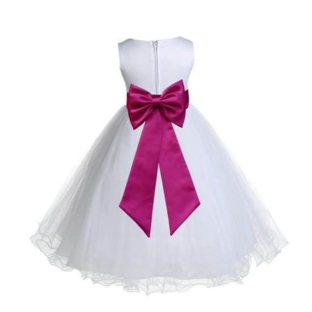 Ekidsbridal Satin White Fuchsia Tulle Rattail Christmas Party Bridesmaid Recital Easter Holiday Wedding Pageant Communion Princess Birthday Clothing Baptism 829T size 6-9 month Flower Girl Dress