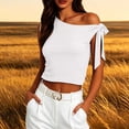 thumbnail image 2 of CUSTG Sleeveless Women Solid Color One Shoulder Fitted Front Tie Knot Blouse Camisole Tops Relaxed Fit Female Summer Shirts, 2 of 4