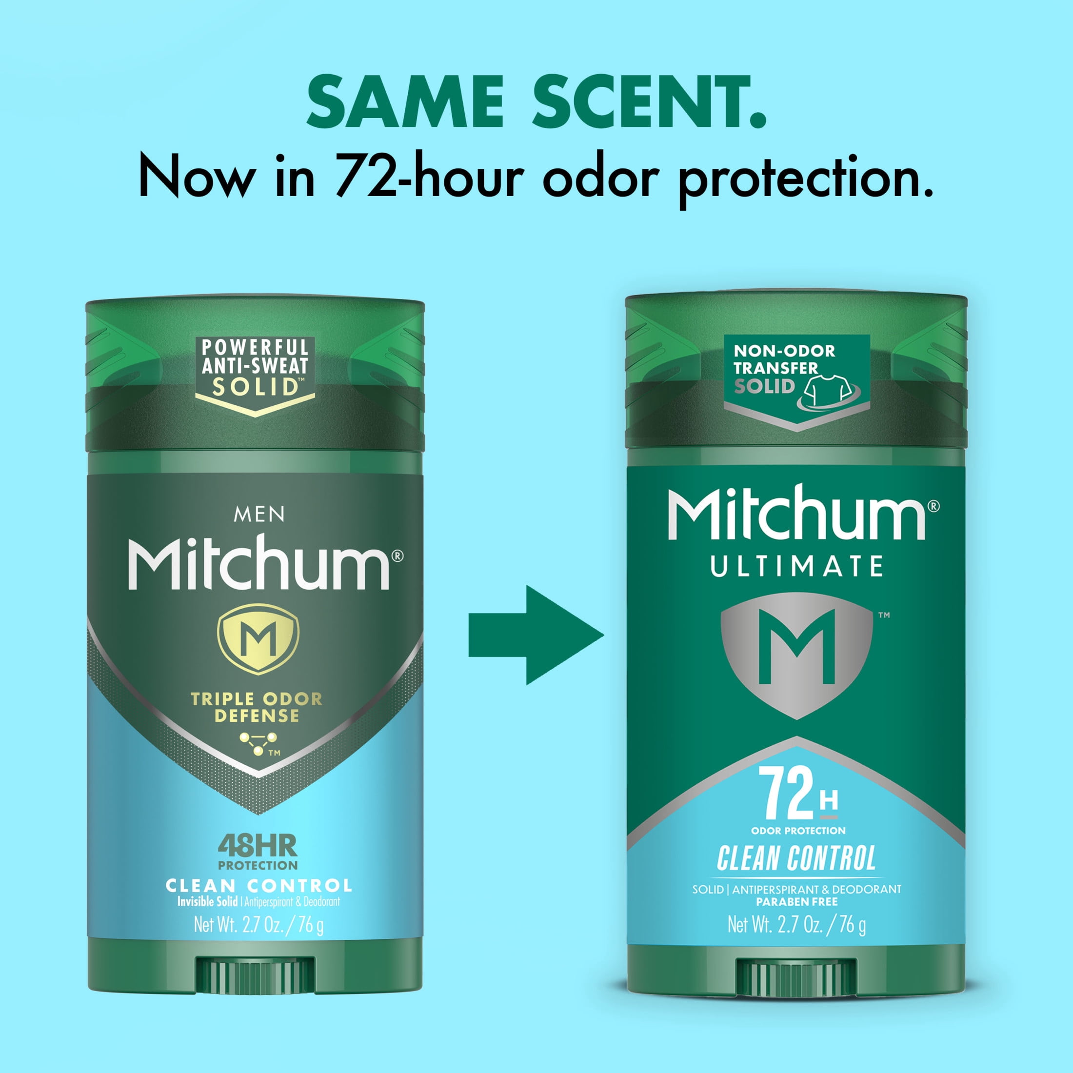 Mitchum Ultimate 72H Odor Protection Men’s Antiperspirant & Deodorant, Invisible Solid, Clean Control, 2.7 oz