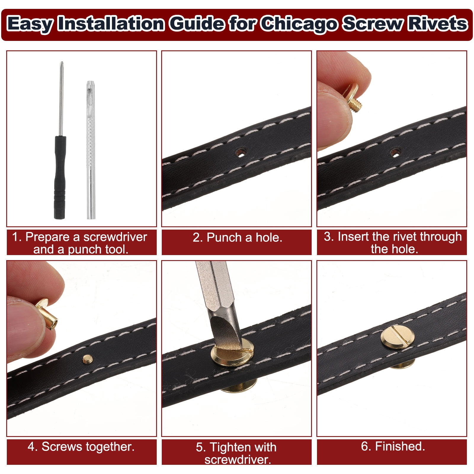 Uxcell M5 Chicago Screw Rivets 110 Sets Metal Binding Screws for Leather Craft, Copper