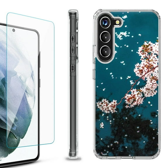 OneToughShield ® for Samsung Galaxy S23  S23 Plus 5G Shockproof Bumper Phone Case, with Tempered Glass Screen Protector - Night Blossom