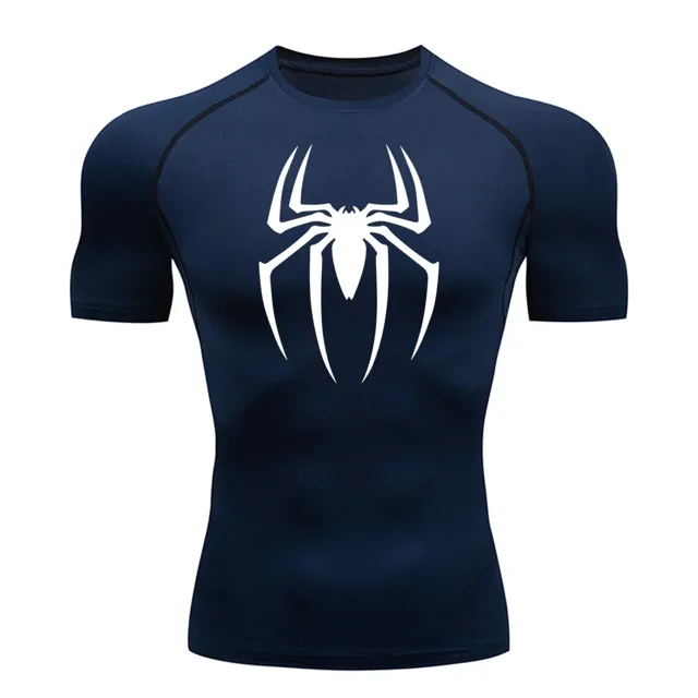 Men‘s Spider Print Compression Shirt Quick Dry T-Shirt Gym Running Jersey Breathable Short Sleeve Spring Summer M-3XL