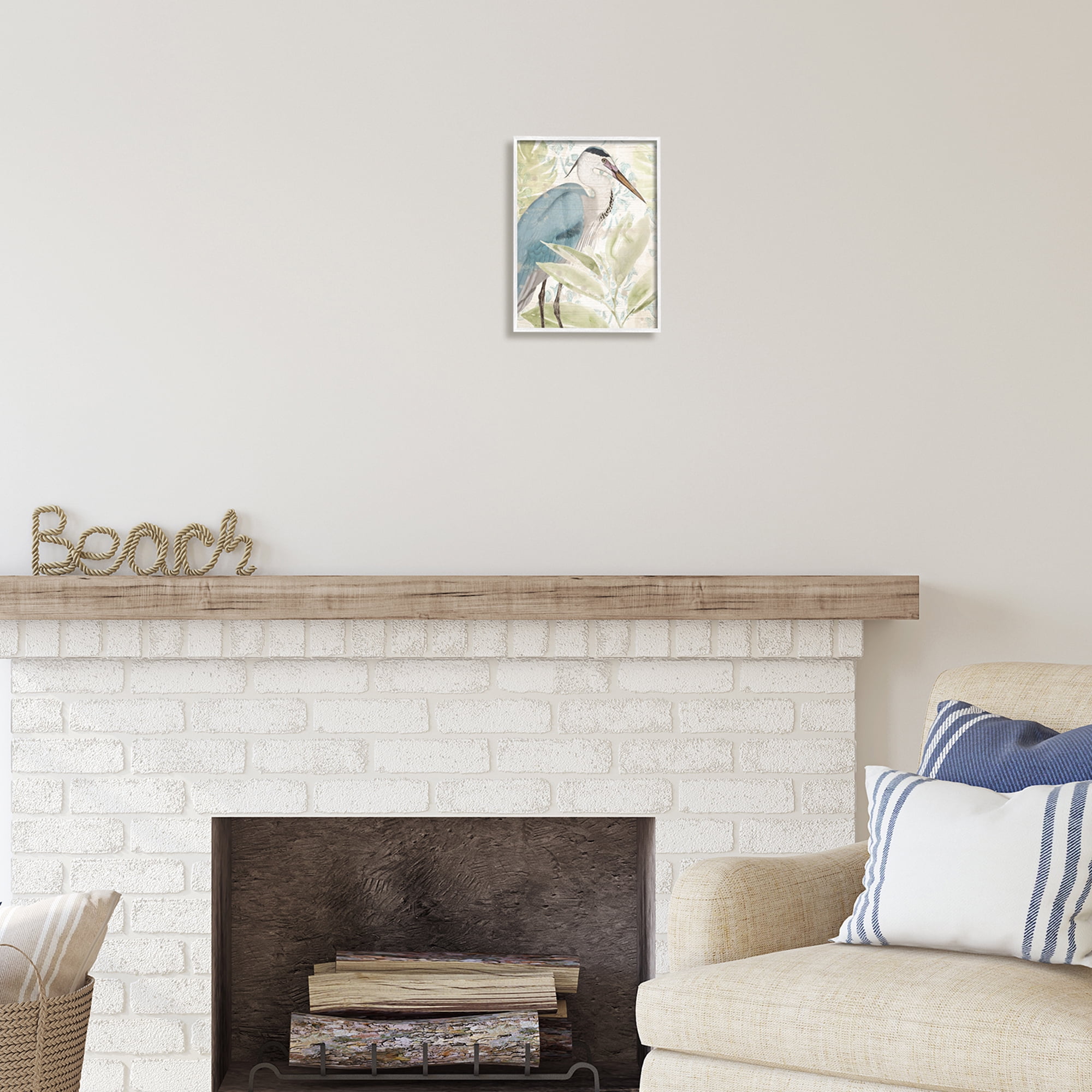 Stupell Industries Heron & Tropical Leaves Animals & Insects Painting White Framed Art Print Wall Art, 11 x 14