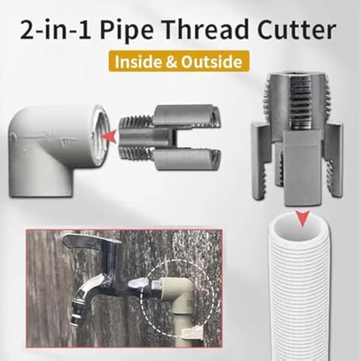 Integrated Internal & External Pipe Threading Tool, Pipe Thread Cutting Tool, Electric Drill Compatible Pipe Threader Kit, Pipes Thread Maker Tooll for Cutting & Pipe (1/2" + 3/4")