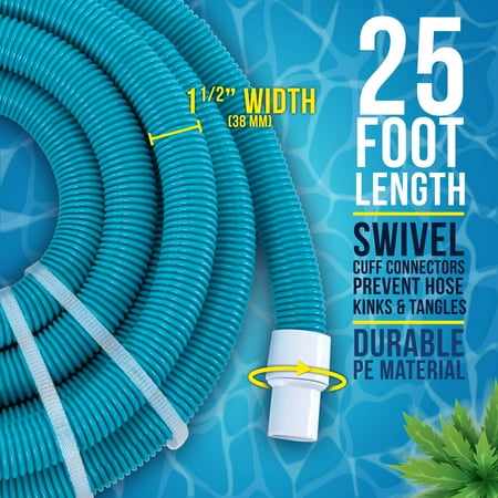 U.S. Pool Supply 1-1/2 x 25 Foot Professional Above Ground Swimming Pool Vacuum Hose with Swivel Cuff - Removable Cuff, Cut to Fit - Compatible with Filter Pumps, Filtration Systems, Chlorinators