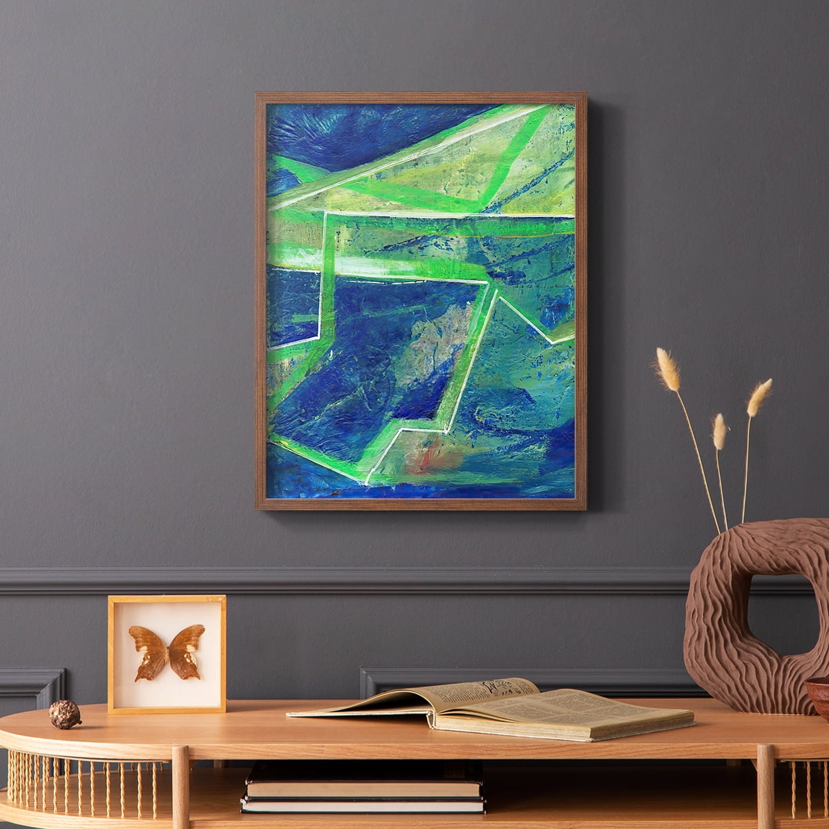 Geometric in Cool I Framed Print in Brown Solid Wood Framed Print No Nail Hanging