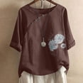 thumbnail image 2 of PVCS Womens Tops Clearance Under $5 2024 Women's Casual Fashion Crew-Neck Button-printed Short-sleeved Top, 2 of 3