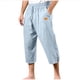 thumbnail image 2 of Ceisia Men's Gift Relaxed Three-quarter Cotton Linen Pants Breathable Elastic Waist Frog Button Multi-Color, 2 of 7