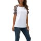 thumbnail image 5 of Qarigey Camisa de manga corta con hombros descubiertos y cuello con estampado de leopardo hueco para mujer Prendas para la parte del cuerpo Blanco METRO, 5 of 6