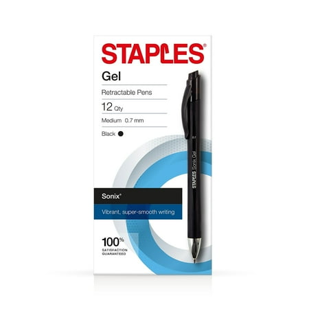 UPC: 0718103061292 | Staples Sonix Retractable Gel-Ink Pens Medium Point Black Dozen (13561-CC) 651254