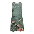 thumbnail image 4 of UPPADA Robes Grande Taille pour Femmes aux Formes Imprimé Floral Sans Manches Robes Midi d'Été Col Ras du Cou Robe Débardeur en Coton et Lin Ample Robes de Plage pour Vacances avec Poches Articles en Rabais Multicolore,P, 4 of 5