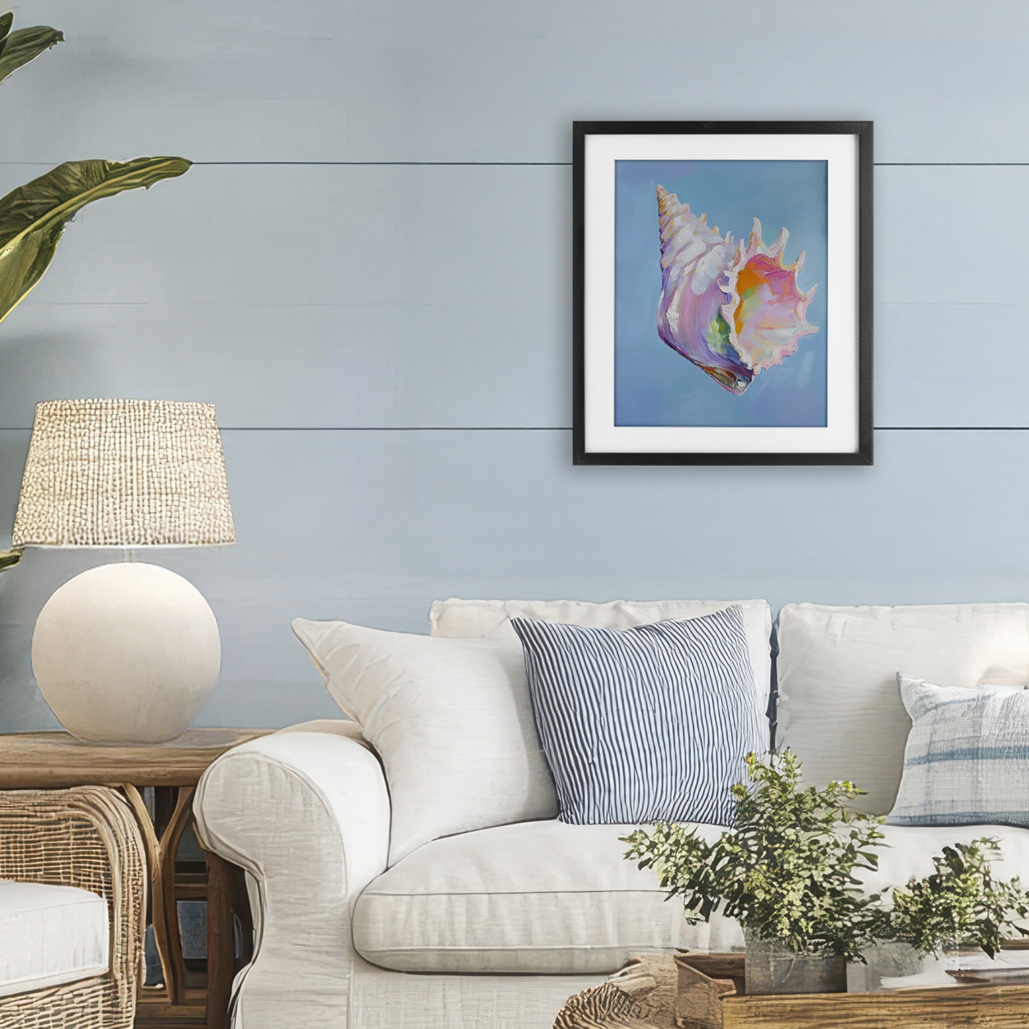 Stupell Industries Pastel Hued Conch on Blue Black Framed Print Under Glass, design by The Prints Vibe
