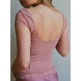 thumbnail image 2 of Women Y2k Lace Trim T-shirt V Neck Cap Sleeve Backless Crop Top Summer Going Out Tops Streetwear, 2 of 4