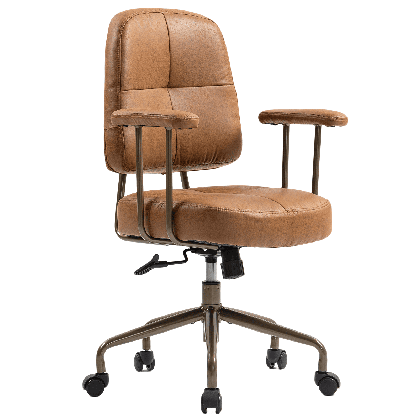 AVAWING Mid Century Modern Fabric Office Chair, Upholstered Desk Chair with Armrests, Brown(Brown Frame)