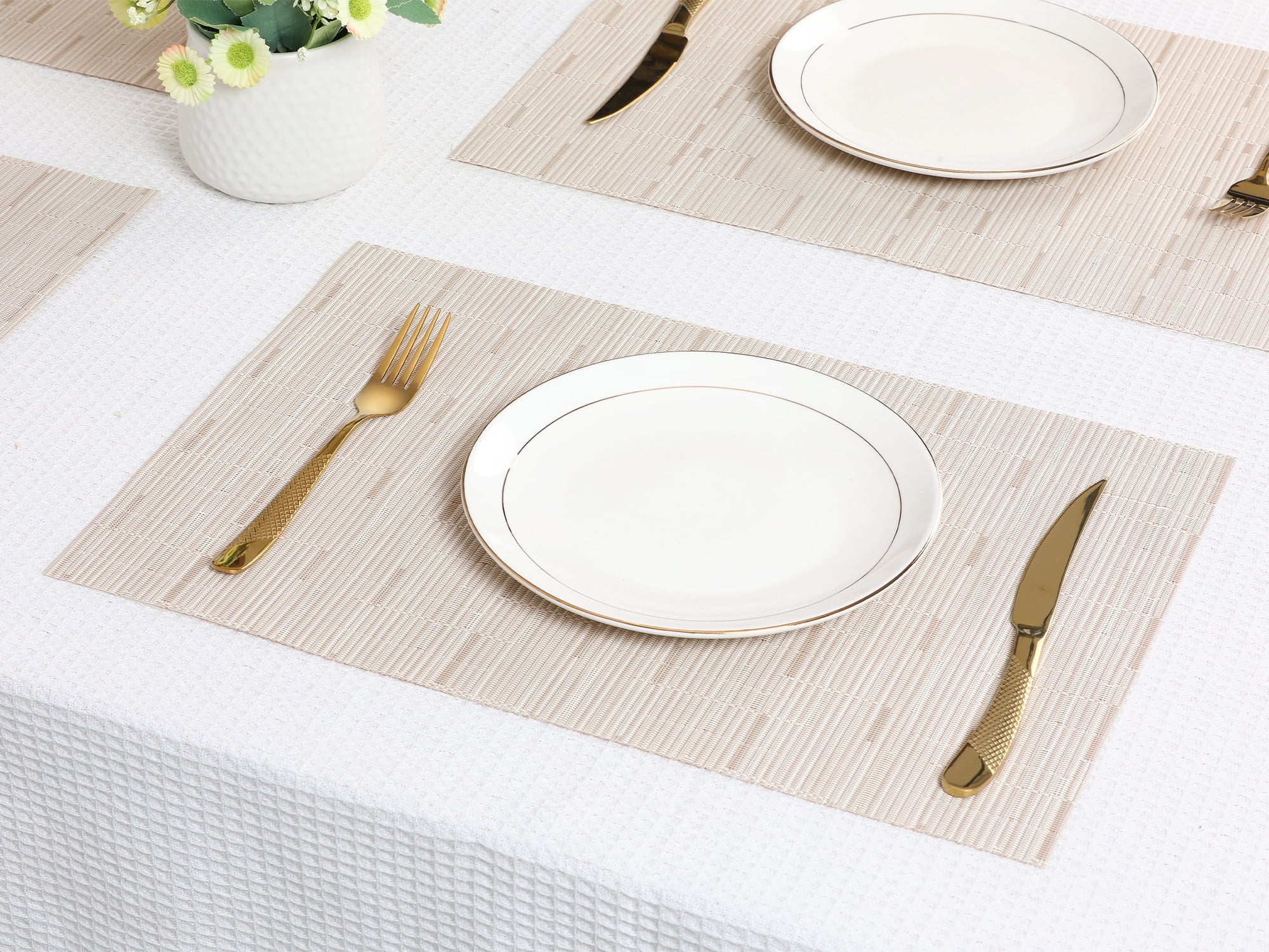 Unique Bargains 6pcs Placemats for Kitchen Dining Table Washable Wipeable Mat Beige