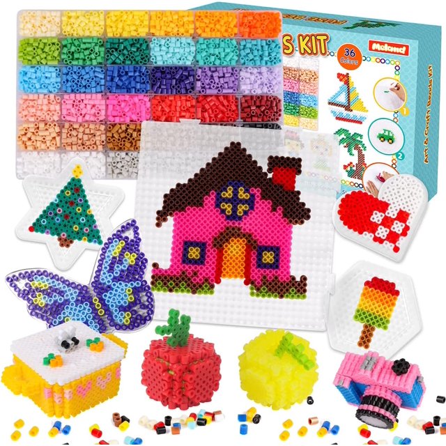 Meland Kit de cuentas fusibles - 11.000 piezas Juego de manualidades de 36 colores para niños - Juego de cuentas fusibles de 5 mm que incluye 5 tableros perforados, papel de planchar y accesorios de c